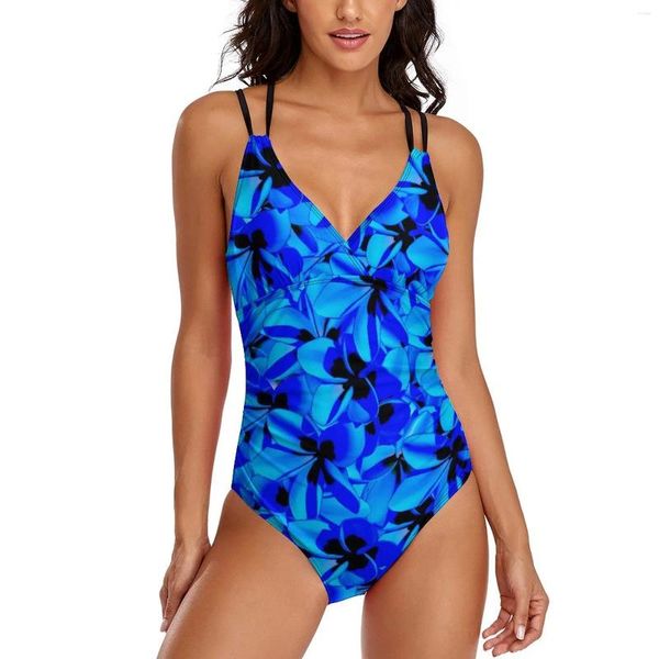 Swimwear Women's Tropical Floral Swimsuit Blue Flowers One Piece Bathing Trots Sexy Funny Rave Beach Wear plus taille