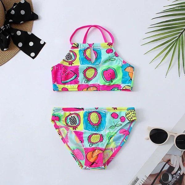 Swimwear pour femmes Tropical Fruit Pattern Girl MAINTENANT ENFANTS Two Piece Children's High Waist Bikini Set Halter Top Bathing Costume Beachwear