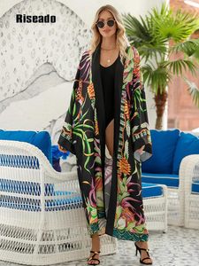 Maillots de bain pour femmes Tropical Print Beach Cover Ups Robes longues 2024 Femmes Kimono Robe Summer Beachwear Vêtements Cardigan