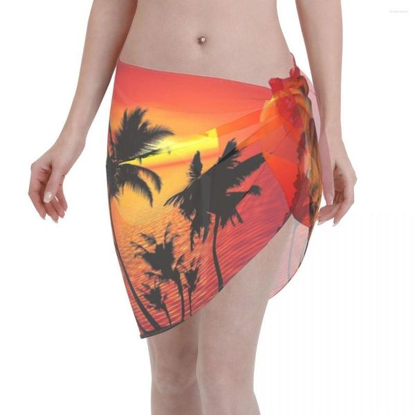 Traje de baño de mujer Tropical Summer Sunset Sexy Women Beach Bikini Cover Up Wrap gasa Pareo bufanda Sarong Bikinis falda traje de baño