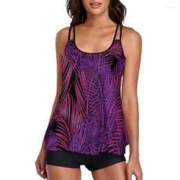 Maillots de bain pour femmes deux pièces Tankini maillots de bain pour femmes fille Floral contrôle du ventre maillot de bain haut avec shorty vêtements de plage