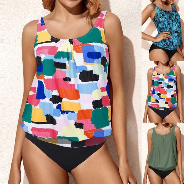 Swimwear de mujer para mujeres Topas de natación europea y dividida Color sólido sin espalda sexy gran tamaño impreso bikini fondo