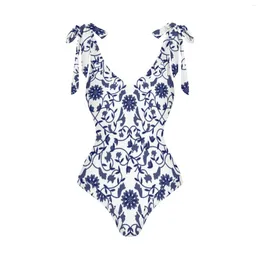 Dames Badmode V-hals PrintEendelig badpak Verstelbare schouderband Sexy Praia-outfits Ruglooze strandkleding Monokini