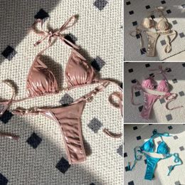 Maillots de bain pour femmes V Strappy Bikini Set élégant Faux Perle Halter avec String à lacets Séchage rapide pour les femmes d'été