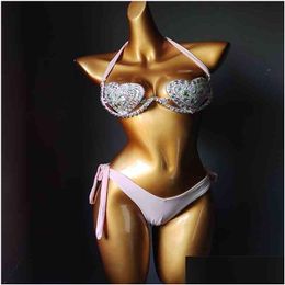 Vannes de maillots de bain pour femmes y femmes bikini ensemble diamant bling pierres de bain de bain beachwear biquini 210629 drop livraison vêtements de vêtements dh14g