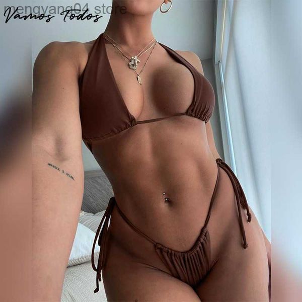 Traje de baño para mujer Vamos Todos 2021 Summer Brown String Bikini Conjunto de 2 piezas Mujeres Sexy Beach Outfit Traje de baño Traje de baño caliente Tamaño libre T230524