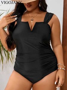 Dameszwemkleding Vigojany 2024 Zwart vastgebonden plus size zwemblaas vrouwen duwen een stuk zwempak Backless Summer Beach Big Bading Suit Z240528 Z240528