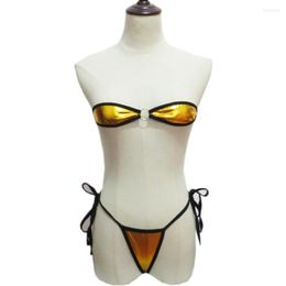 Dames badkleding vikinii 2023 goud exotische mini bikini's vrouwelijke minimale cover bandeau sexy micro zwempak vrouwen zwemmen badpakken