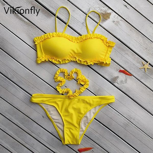 Swimwear pour femmes Vikionfly Push Up Ruffle Swobsuit Bikini 2024 Chaisseur de bain Brésilien Brésilien sexy pour les dames Bandage Set