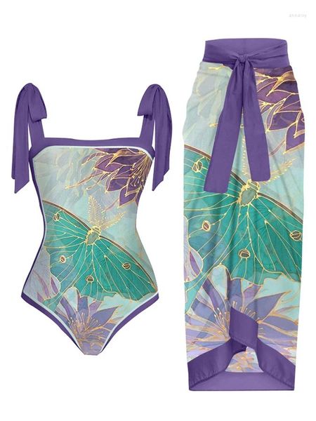 Swimwear Women's Vintage Butterfly Floral Imprimé en maillot de bain SUMME SUIR 2024 Shorts de luxe Bourkin Purple String Bathing