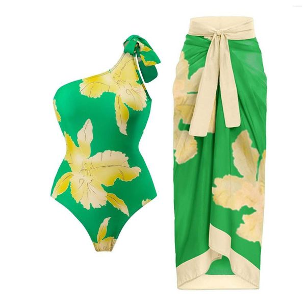 Traje de baño de una pieza con estampado Floral de bloque de Color Vintage para mujer, conjunto de lencería Sexy para mujer, vestido de playa elegante de lujo ajustado