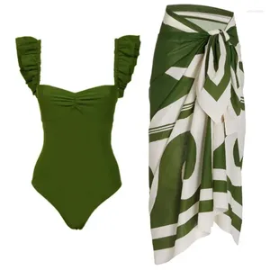 Dames badkleding vintage kleur groen solide eendelige zwempak set sexy lingerie voor vrouwen strandjurk elegantie luxe slanke pasvorm