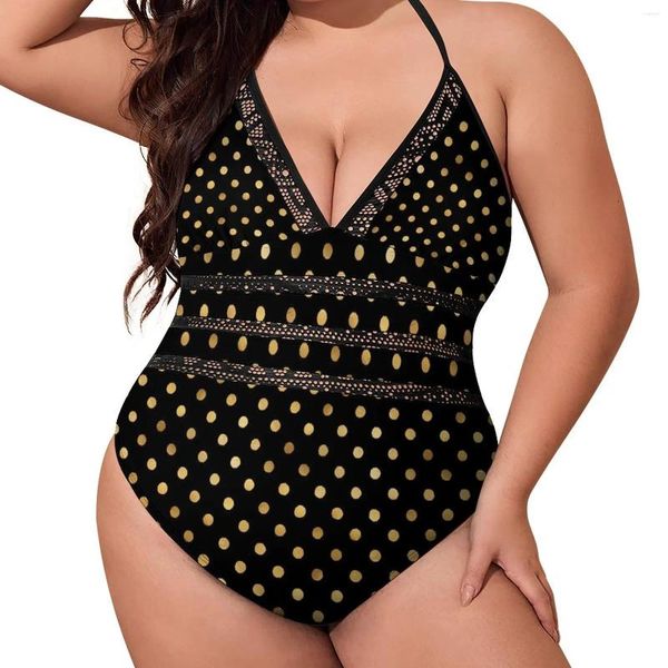 Maillots de bain pour femmes Vintage Gold Dot Maillot de bain Polka Dots Élégant Volants Maillots de bain une pièce Dames Push Up Sexy Rave Beach Wear