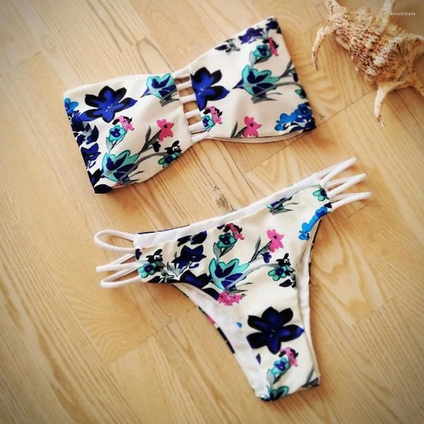 Swimons de maillots de bain pour femmes Swimsuits à imprimé vintage pour femmes Lady Bikini Bandage Push Up Bassuits à terre rembourrés sous deux pièces