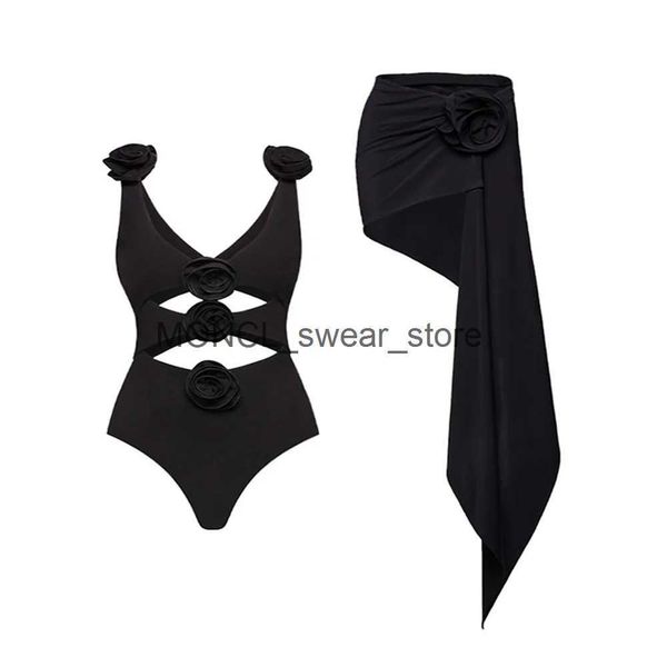 Swimwear Women's Vintage Swimsuit One Piece Black Holiday Beachwear Designer Bathing Fssuel Summer Surf Wear Beach Robe H240507