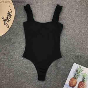 Vrouwen Badmode Vintage Badpak Vrouwen Een Stuk Ruffle Band Badmode Vrouwelijke Push Up Monokini Gewatteerde Strand Badpakken Zwart bodysuits Z230706