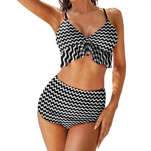 Maignons de maillots de bain pour femmes Bikini maillot de bain en noir et blanc rayé haute taille sexy élégant push up idea de bikinis féminin