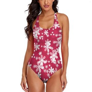 Dames badkleding wit daisy zwempak sexy vintage bloemen één stuk push up zwempakken stijlvol monokini verjaardagscadeau