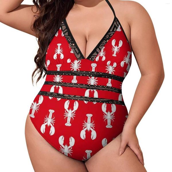 Maillots de bain pour femmes Homards blancs Maillot de bain à volants Imprimé animal One Piece Body Fitness Push Up Monokini Design Beach Wear Grande Taille