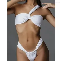 Dameszwemkleding Wit Micro Bikini 2024 Braziliaanse Biquini Bandeau Gedekte Thong Swimsuit Women One Shoulder Bathing Suit Vrouw Summer Beach