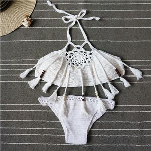 Maillots de bain pour femmes en gros tricoté creux fendu bikini gland sexy dame plage maillot de bain femme