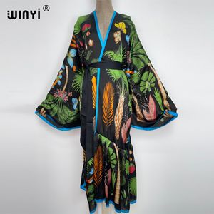 Dames badmode winyi bikini cover-ups zwarte retro mode printen zelfriem vrouwen zomer kleding kimono jurk strand slijtage zwempak cover up 220325