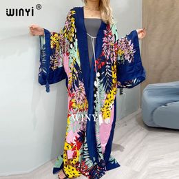 Maillots de bain pour femmes WINYI Bikini en coton Sweet Lady Pink Boho Print Self Belted Front Open Long Kimono Dress Beach Tunic Women Wrap Dresses 230616