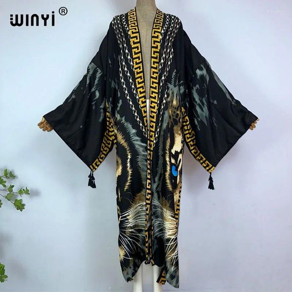 Traje de baño para mujer WINYI Kimono África Verano Boho Impresión Caftan Playa Elegante Cardigan Sexy Holiday Maxi Wear Traje de baño Vestido de noche