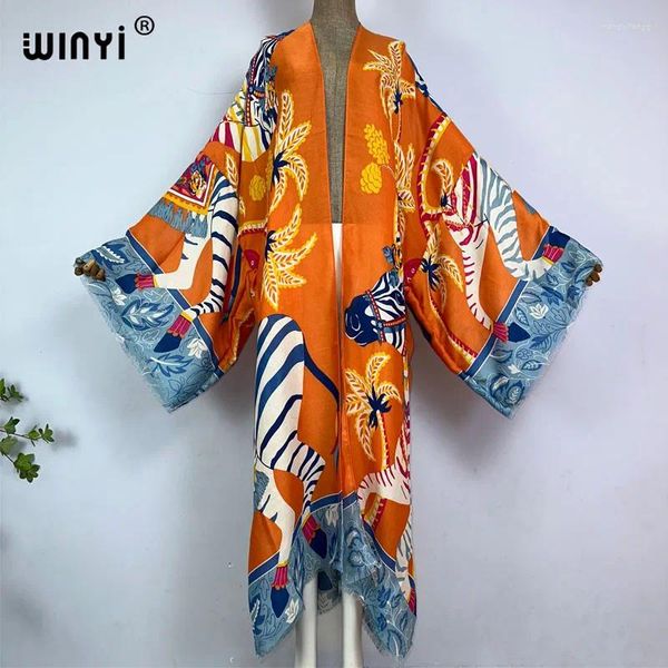 Maillots de bain pour femmes Winyi Kimono Afrique Summer Boho Print Beach Cardigan élégant Sexy Holiday Maxi Wear Maillot de bain Femme Robe de soirée