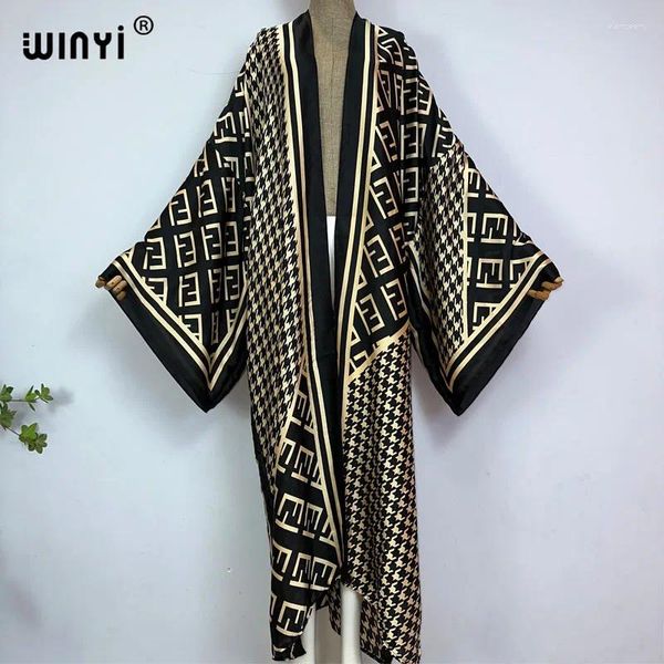 Maillots de bain pour femmes Winyi Kimono classique rétro imprimé mode dame plage bohème long cardigan couverture point décontracté boho maxi fête de vacances