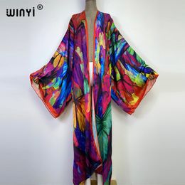 Dames badmode Winyi Zomer vlinder drukkerij Strand Slaim Swim Suit Elegant Africa Dames Boho Cardigan Sexy Holiday Long Sleeve Kimono 230516