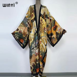 Dames zwemkleding winyi zomer dames vestiging roof gewaad cocktail sexcy boho maxi African Holiday Batwing Sleeve Silk Feeling Robe Kimono Caftan 230322