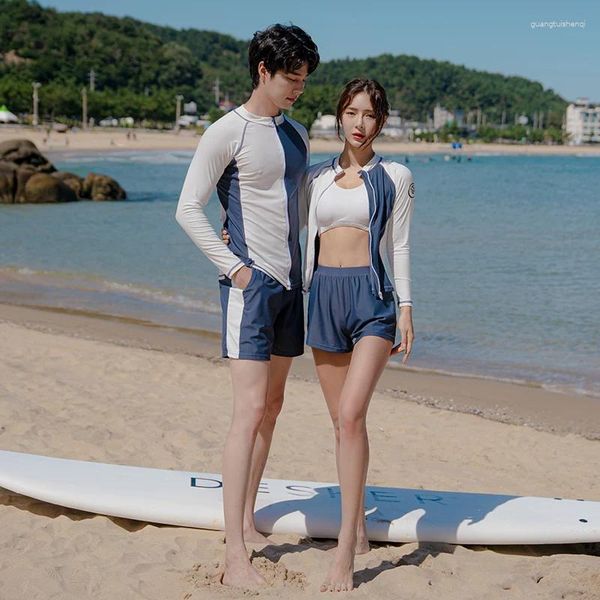 Traje de baño de baño de mujeres Wisuwore estilo coreano protección solar conservador de manga larga traje de baño para parejas femeninas surf y buceo