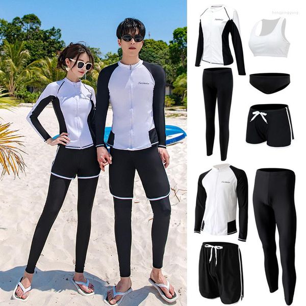 Maillots de bain pour femmes Wisuwore sud-coréen 2023 maillot de bain couple fendu pantalon à manches longues ensemble avec une plongée de couleur contrastée mince et conservatrice