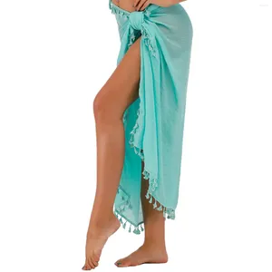 Maillots de bain pour femmes avec des glands Cover Ups Femmes Beach Sarong Casual Mode Pareo Écharpe Été Coton Mélange Jupe Longue Doux Sexy