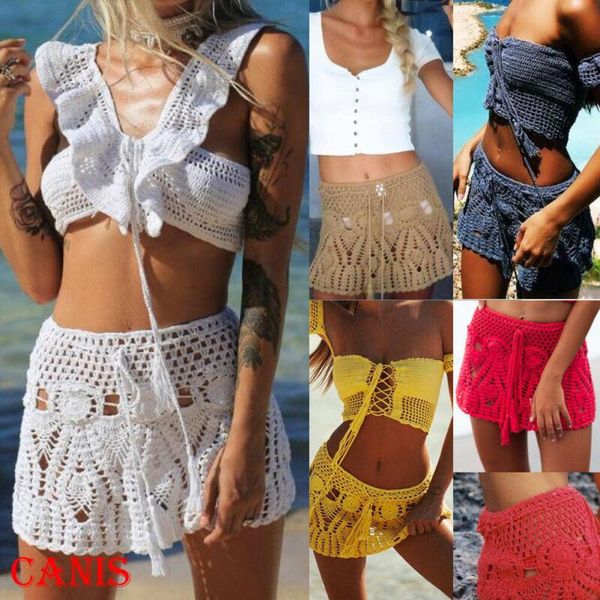 Ropa de baño para mujeres Mujeres 2023 Fajas de verano Cabellido Floral Crochet Bikini Traje de baño Traje de baño Beach Wrap Mini Encubres Cubiertos