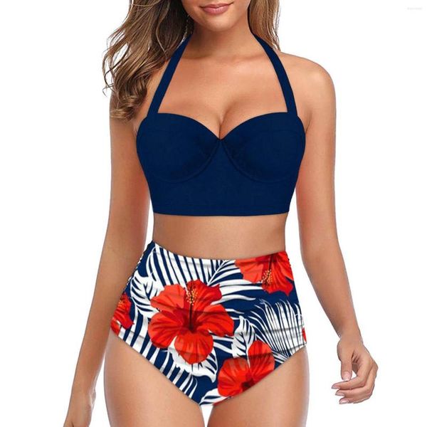 Maillots de bain pour femme Maillots de bain 2 pièces pour femme Ensemble bikini avec anneau licou avec jupe couvrante Maillots de bain juniors Rembourrage