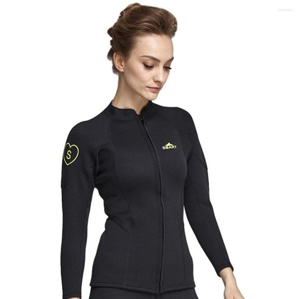 Traje de baño para mujer, traje de neopreno de 2MM para mujer, Top dividido de manga larga, cálido, protección UV, deportes acuáticos, surf, chaqueta de esnórquel