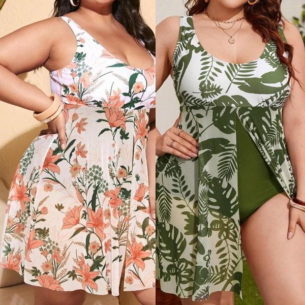 Maillots de bain pour femmes La grosse taille de la femme couvre le ventre et montre des maillots de bain d'impression numérique conservateurs minces pour les pantalons pour femmes