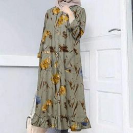 Dames badmode dames moslimjurk retro bloemenprint abaya mode rayon lange vestidos casual losse ruches jurken sarafans