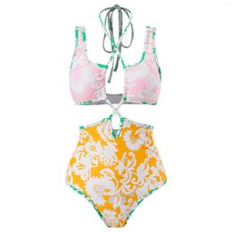 Dames Swimwear Dames Zelf Tie Halterneck dubbele schouderband uit één stuk zwempak low-back V-hals luxe strandjurk zomervakantie