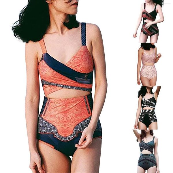 Traje de baño para mujer Sexy Retro estampado Delgado cuerpo cubierta vientre hermosa espalda moda conservador Bikini