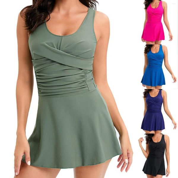 Traje de baño para mujer Falda de color sólido para mujer Traje de baño Tankini Conjunto de dos piezas Sujetador deportivo Traje de baño Top