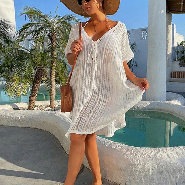 Traje de baño para mujer Mujeres Playa Cover Up Hollow Crochet Traje de baño Vestido Vacaciones de verano Sexy Flojo Jersey Desgaste