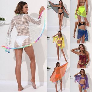 Swimons de maillots de bain pour femmes Bikini Cover ups Châle d'été Summer Casual Fishnet Cutout Sweethsuit Sarong Beach Wrap Wrap With Tassel