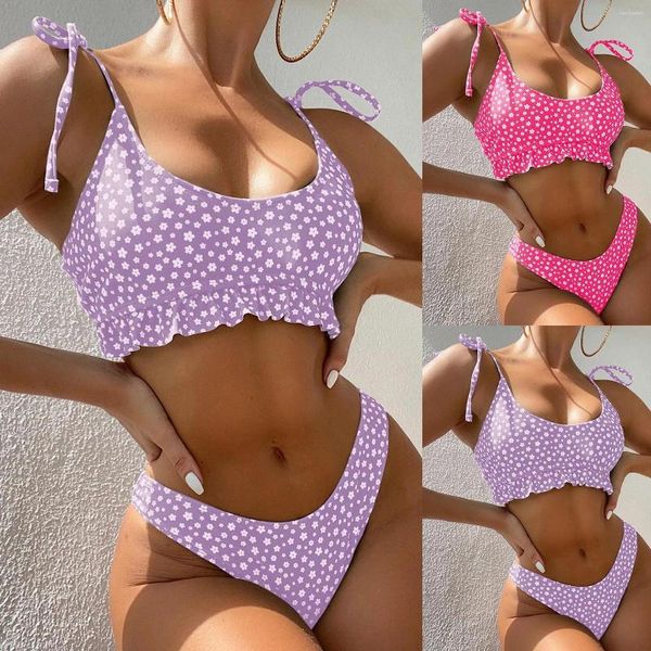 Traje de baño para mujer Mujeres Bikini Set Lace Up Backless Dos piezas Ropa de playa Sexy Estampados de flores Trajes de baño Tankinis