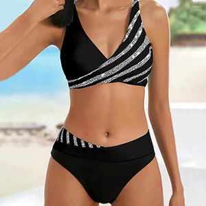 Maillots de bain pour femmes Femmes Bikini Maillot de bain Ensemble sexy Ensembles élégants Contraste Couleur Rayé Imprimé Soutien-gorge rembourré Haut pour le sport