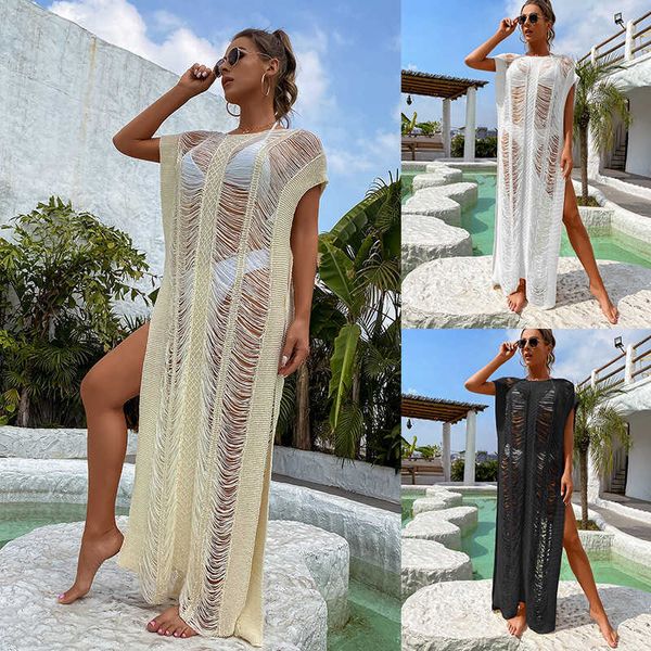 Maillots de bain pour femmes Femmes Noir Blanc Bikini Cover Up Été Sexy Dentelle Kimono Boho Plage Longue Maxi Robe Sheer Lâche Caftan Tunique Maillot De Bain Y230311