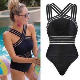 Swimwear féminin Femmes BodySuit Swimsuits 2024 Summer One_piece Swimwear pour Lady High Neck Bandage Cross Back Backd Up Up Up Up Up Up For Women D240424