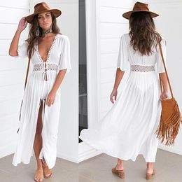 Maillots de bain pour femmes Robes Boho pour femmes Maillot de bain transparent Robe de plage Bikini Cover-ups Hollow Out Lace-Up Beachwear Longues tenues de vacances